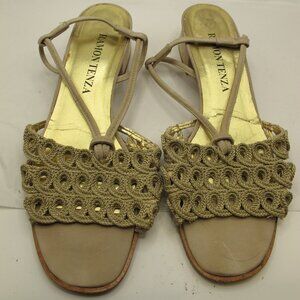 Roman Tenza beige fabric sandal with leather straps 8.5AA